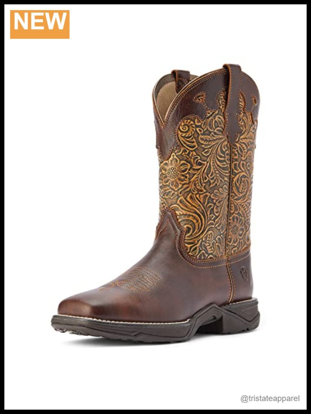 Women's Western Square Toe Leather Mid-Calf Boots with Duratread Sole